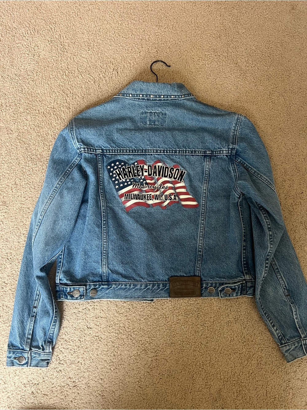 Harley-Davidson Light Blue Denim Jacket with Black and Gold Patch